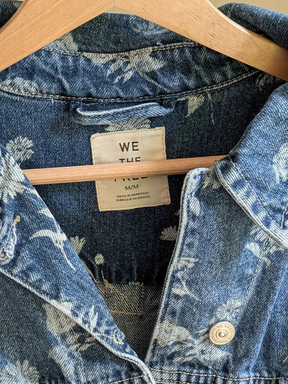 Free People Opal Floral Daisy Patterned  Swing Denim Jacket In Sky Blue - M - Picture 7 of 10